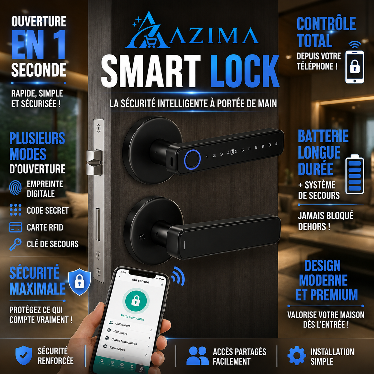 🔐 Azima SmartLock™ 👉 La sécurité intelligente qui simplifie votre quotidien