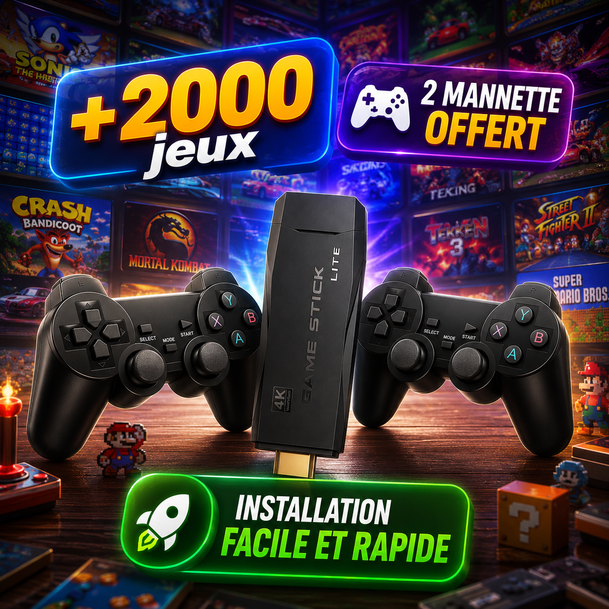 🎮 Azima  retro play – Revivez 2000 Jeux Légendaires+2 manette sans fil offert
